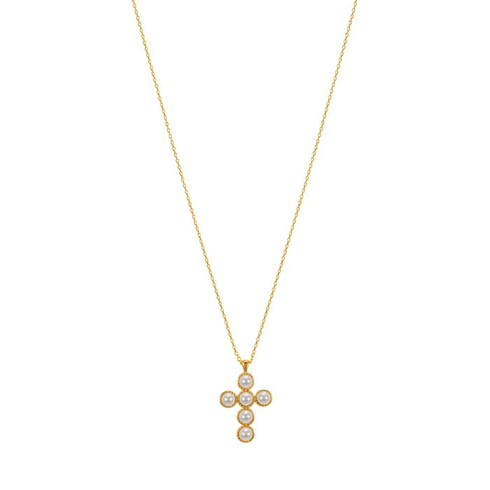 Cross Long Necklace Swarovski Pearl 925 Silver