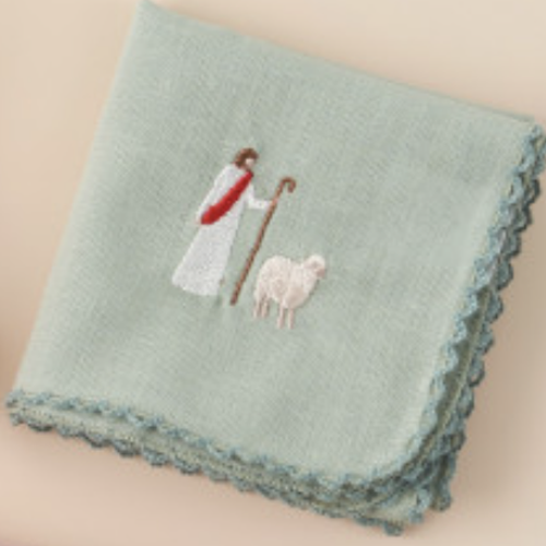 Jesus & the Lamb Embroidered Linen Handkerchief hand-embroidered in Korea
