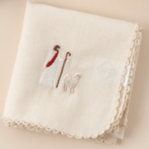 Jesus & the Lamb Embroidered Linen Handkerchief hand-embroidered in Korea