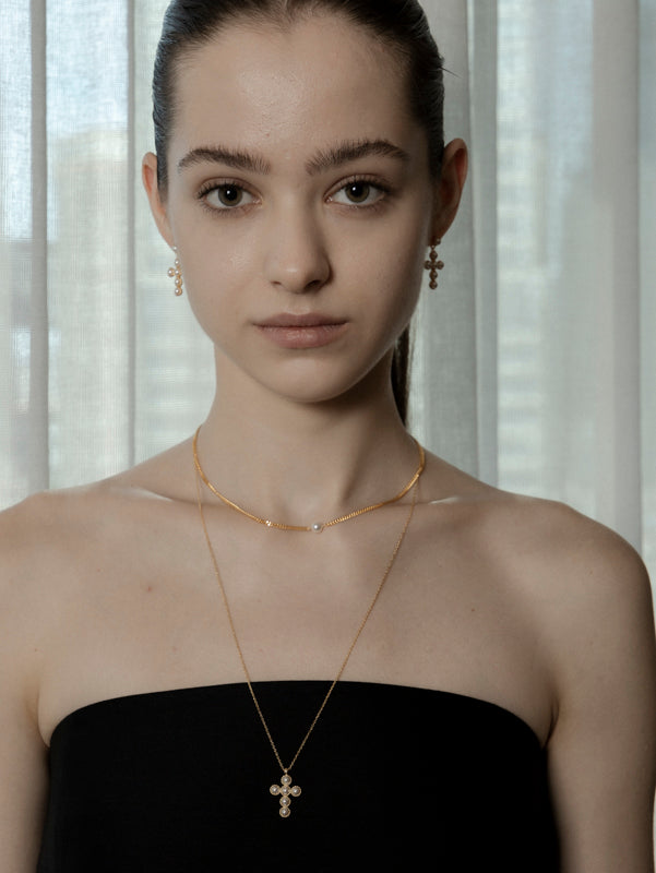 Celeste Cross Earrings - 92.5 Silver with Swarovski Pearls