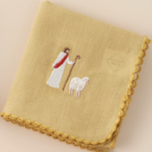 Jesus & the Lamb Embroidered Linen Handkerchief hand-embroidered in Korea