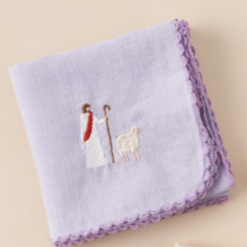 Jesus & the Lamb Embroidered Linen Handkerchief hand-embroidered in Korea